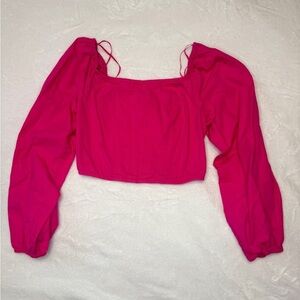 Japna Pink Puff Sleeve Crop Blouse